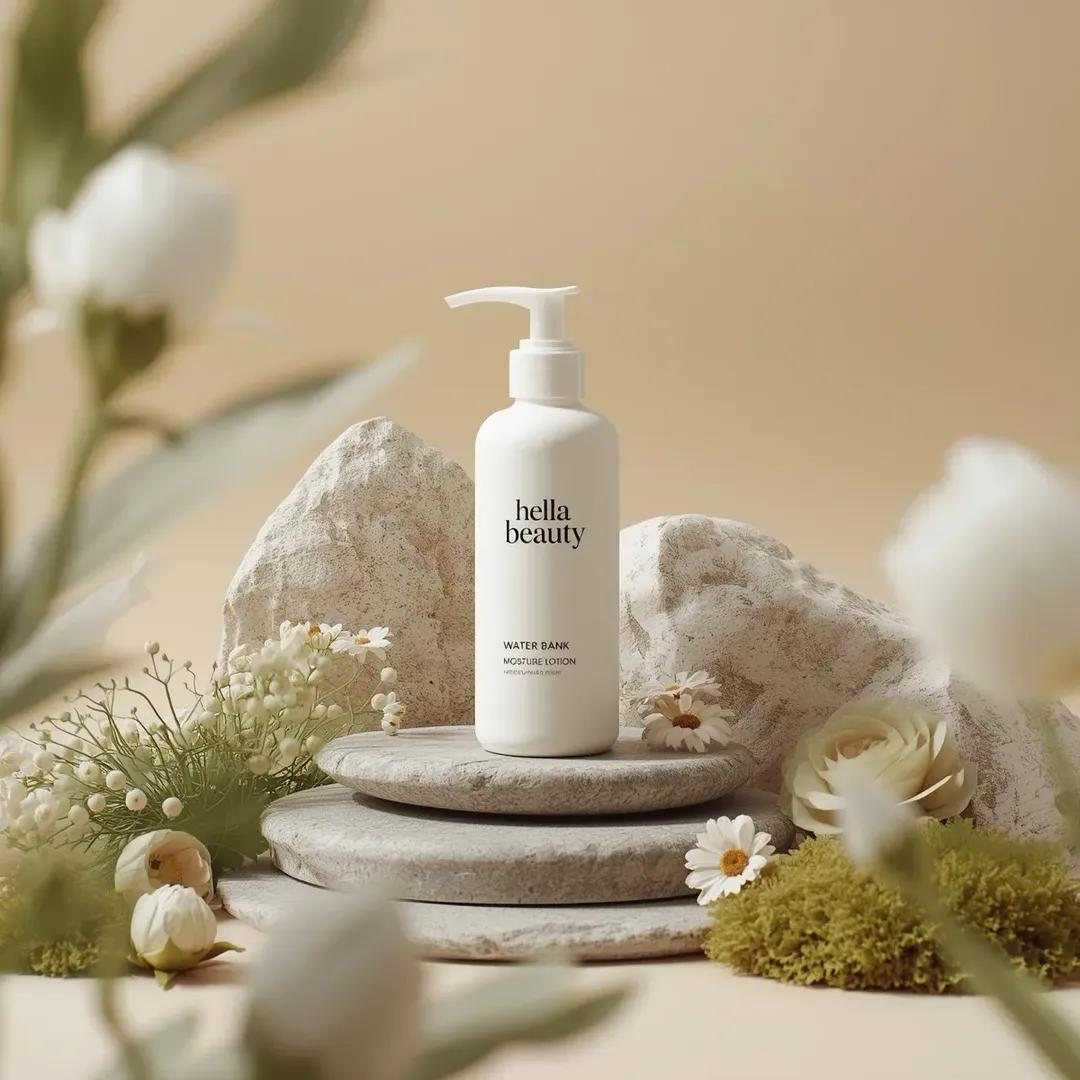 Free AI generated skincare product photography - botanical luxury skincare with natural stones