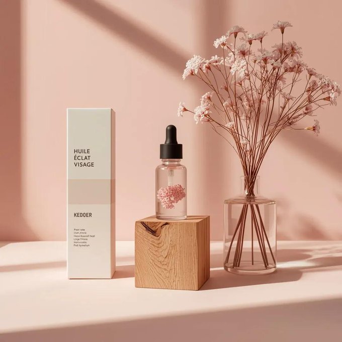 Free AI generated skincare product photography - facial oil dropper with dried flowers